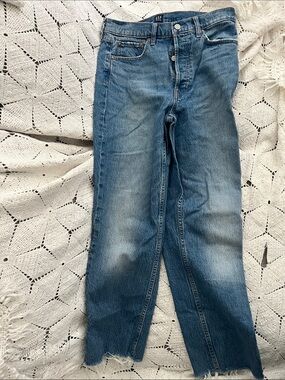 GAP Men's Faded Blue Straight Jeans with Raw Hem